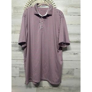 Matte Grey Polo Shirt Men 2XL Red White Blue Striped Performance Golf EUC